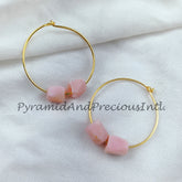 Natural Raw Pink Opal Earrings, Pink Gemstone, Raw Pink Opal Earrings, 14K Gold Plated Earrings, Loop Earring, Sold By Pair